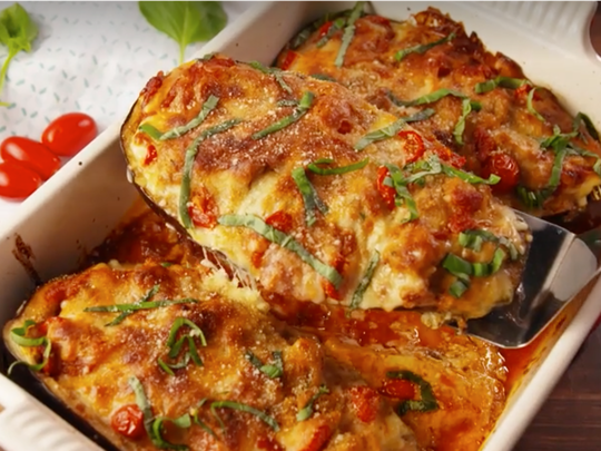 organic stuffed aubergine / egg plant