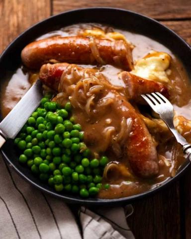 Bangers and Mash with Onion Gravy